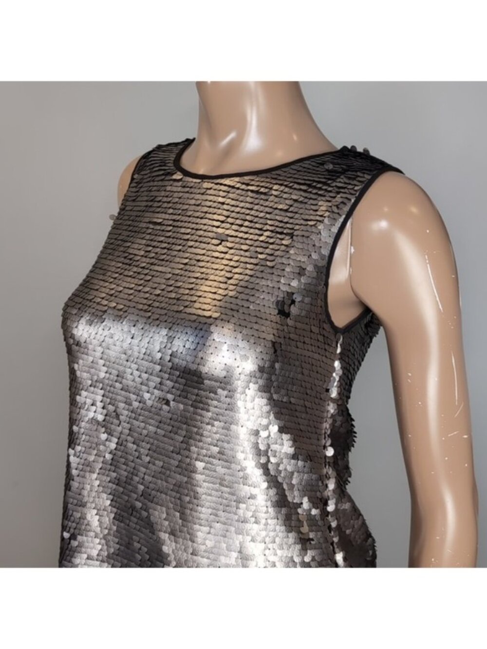Zara Metallic Silver Sequin Mini Dress Womens Size Medium Sleeveless Shift Party - Picture 6 of 14